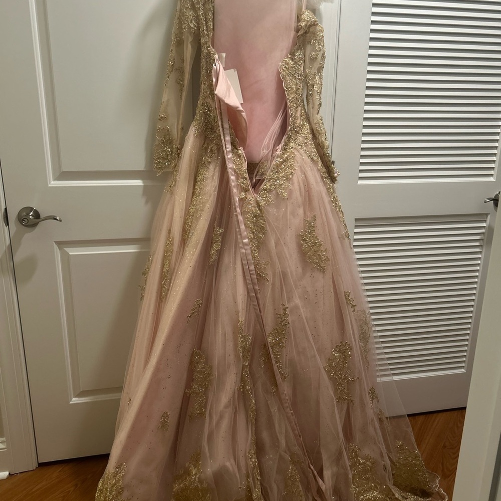 Mori Lee Blush Pink Gown with Gold Accents - Picture 2 of 7